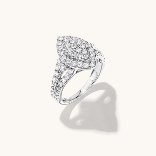 Marquise Shape Cluster Ring with 1.00tw of Laboratory-Grown Diamonds in Sterling Silver and Platinum Rings Bevilles 