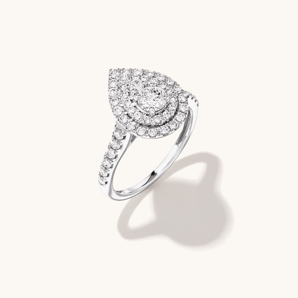 Pear Shape Cluster Ring with 1.00tw of Laboratory-Grown Diamonds in Sterling Silver and Platinum Rings Bevilles 