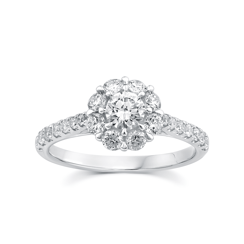 Halo Shoulder Set Ring With 1.00 Carat TW Of Laboratory-Grown Diamonds In Sterling Silver With Platinum Finish Rings Bevilles 