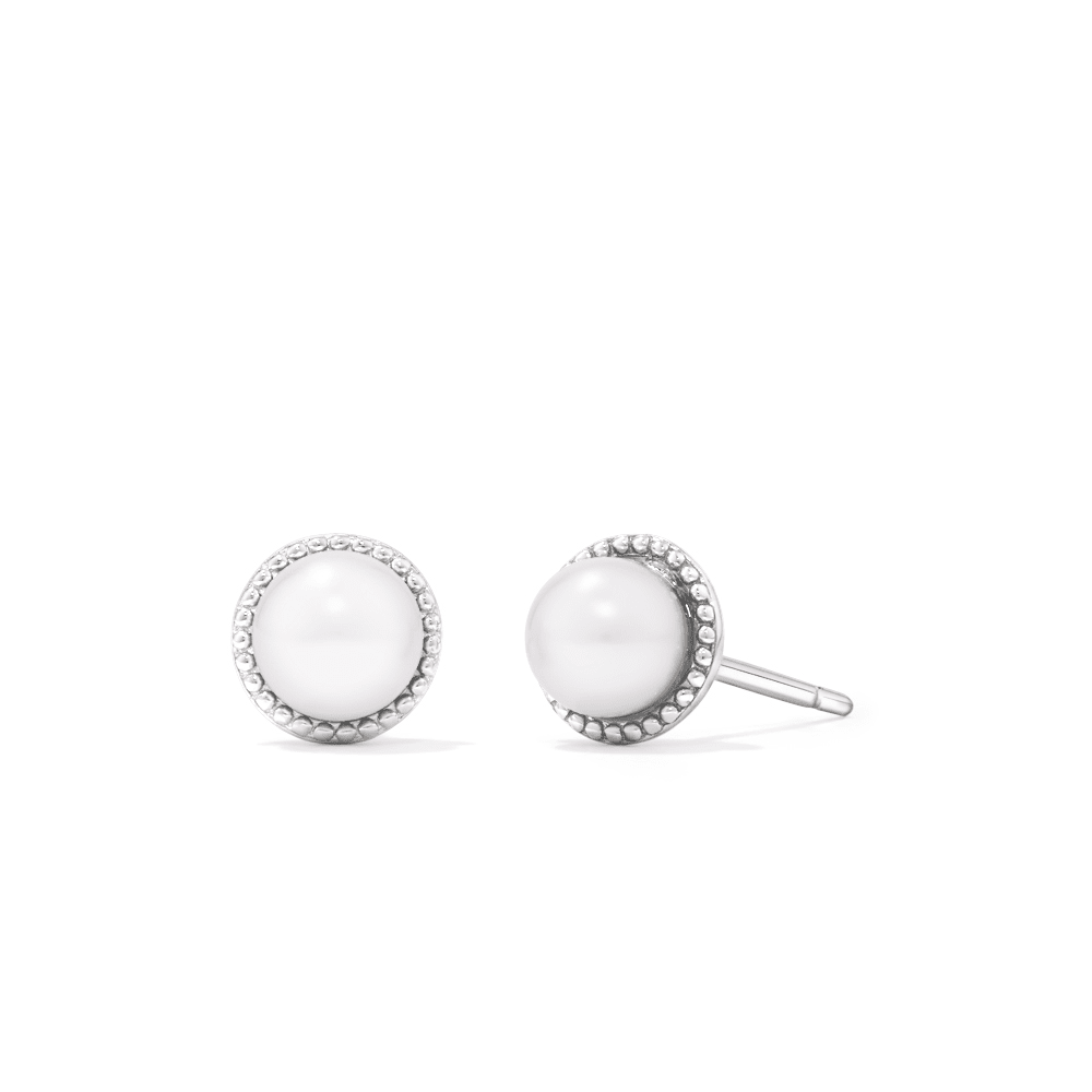 7mm Synthetic Pearl Beaded Halo Stud Earrings in Sterling Silver Earrings Bevilles 