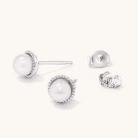 7mm Synthetic Pearl Beaded Halo Stud Earrings in Sterling Silver Earrings Bevilles 