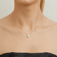 45cm Synthetic Pearl and Cubic Zirconia Halo Oval Pendant Necklace in Sterling Silver Pendants Bevilles 