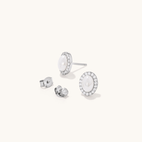 10mm Synthetic Pearl and Cubic Zirconia Halo Oval Stud Earrings in Sterling Silver Earrings Bevilles 