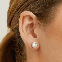 10mm Synthetic Pearl and Cubic Zirconia Halo Oval Stud Earrings in Sterling Silver Earrings Bevilles 