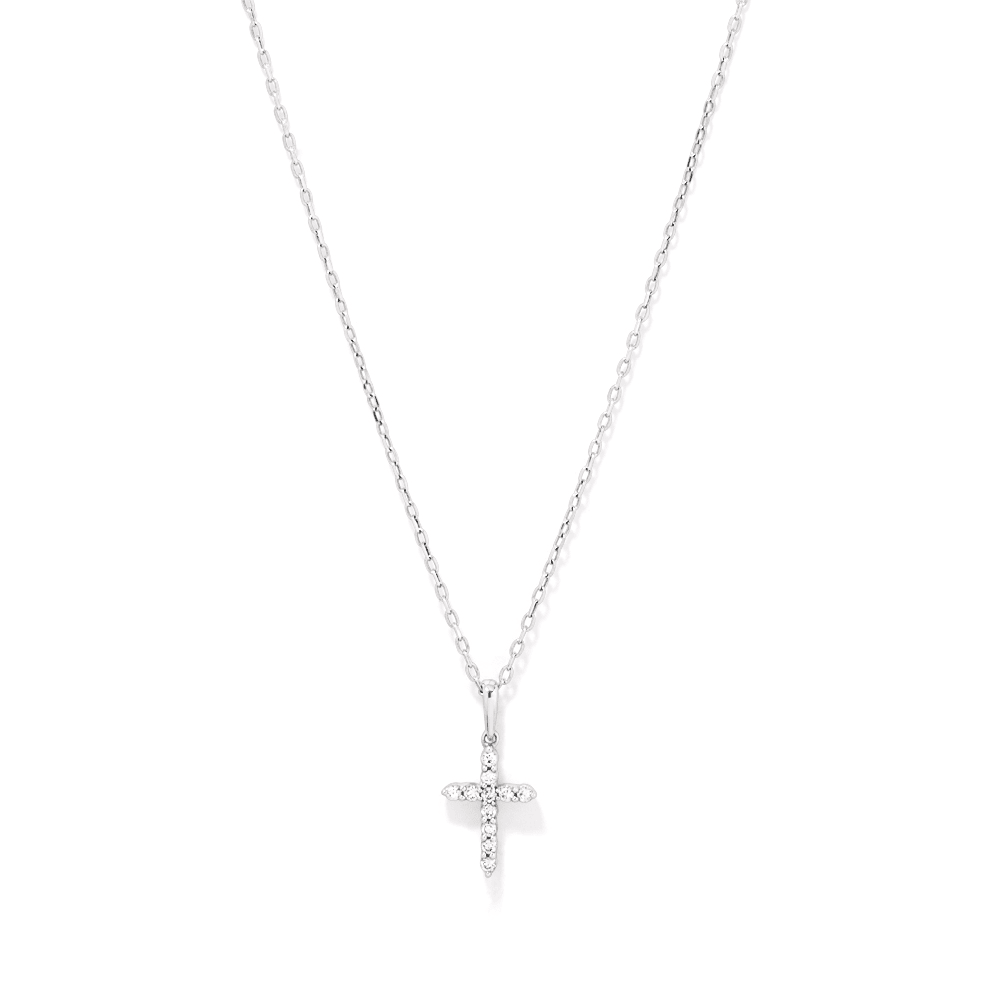 45cm Cross Pendant Necklace with 0.10tw of Laboratory-Grown Diamonds in Sterling Silver and Platinum Pendants Bevilles 