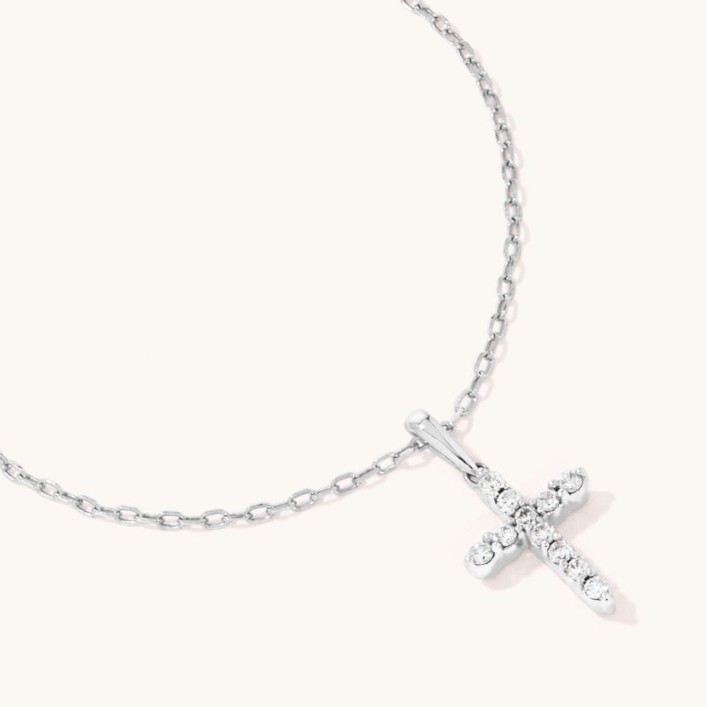 45cm Cross Pendant Necklace with 0.10tw of Laboratory-Grown Diamonds in Sterling Silver and Platinum Pendants Bevilles 