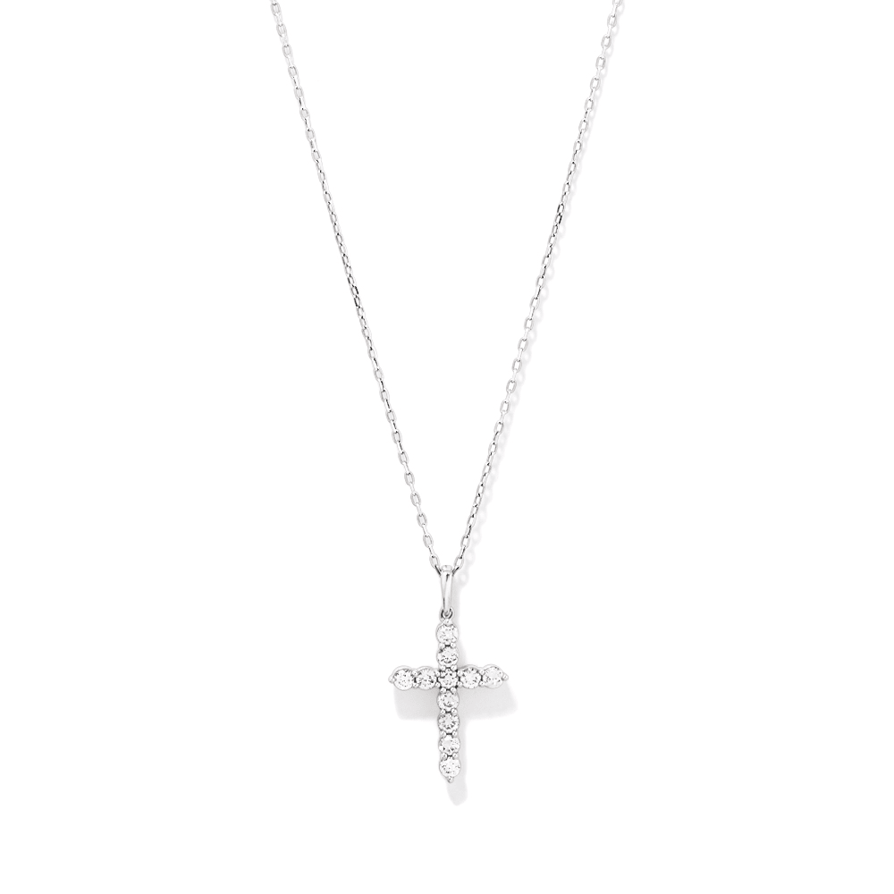 45cm Cross Pendant Necklace with 0.50tw of Laboratory-Grown Diamonds in Sterling Silver and Platinum Pendants Bevilles 