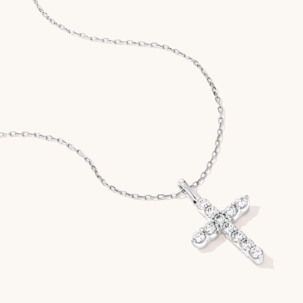 45cm Cross Pendant Necklace with 0.50tw of Laboratory-Grown Diamonds in Sterling Silver and Platinum Pendants Bevilles 