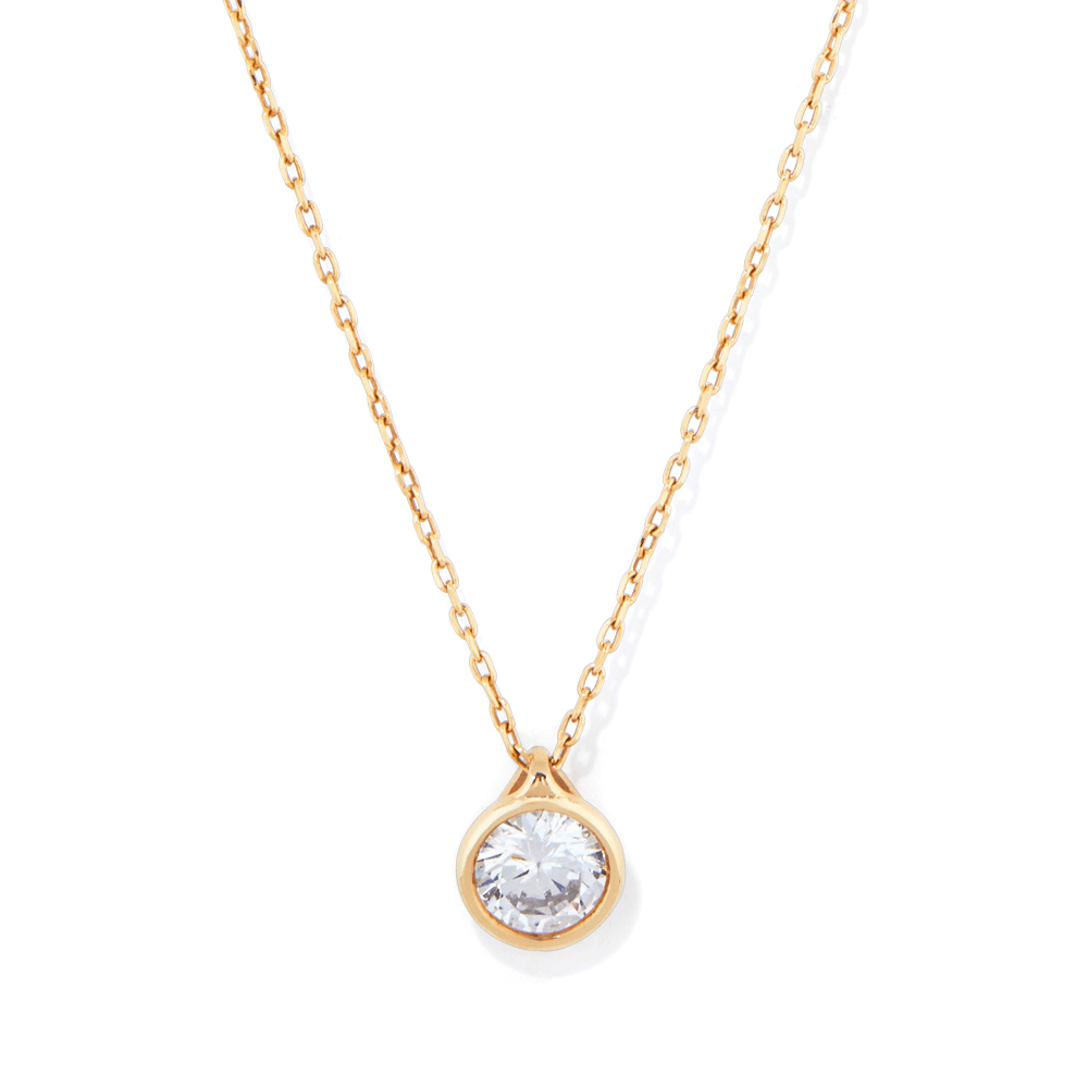 45cm Round Cubic Zirconia Bezel 6mm Pendant Necklace in 9kt Bonded Gold Silver Filled Pendants Bevilles 