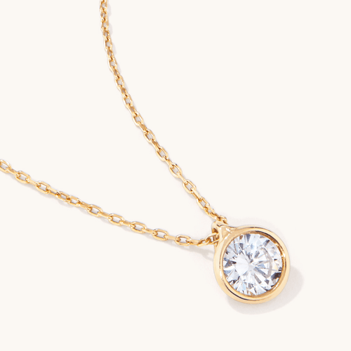 45cm Round Cubic Zirconia Bezel 6mm Pendant Necklace in 9kt Yellow Bonded Gold Pendants Bevilles 