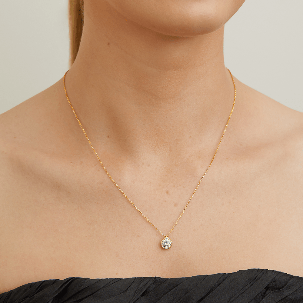 45cm Round Cubic Zirconia Bezel 6mm Pendant Necklace in 9kt Bonded Gold Silver Filled Pendants Bevilles 