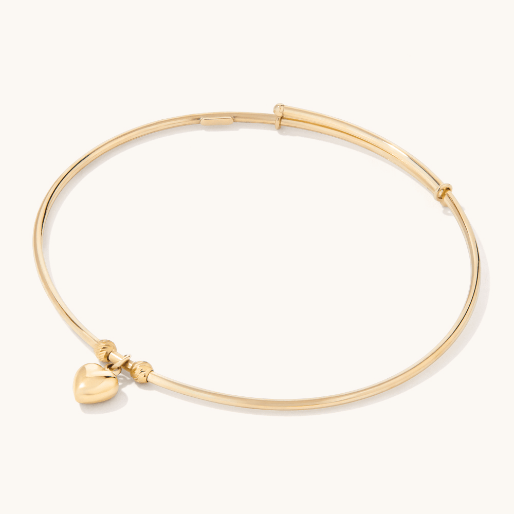 60mm Heart Charm Bangle in 9kt Yellow Bonded Gold Bangles Bevilles 