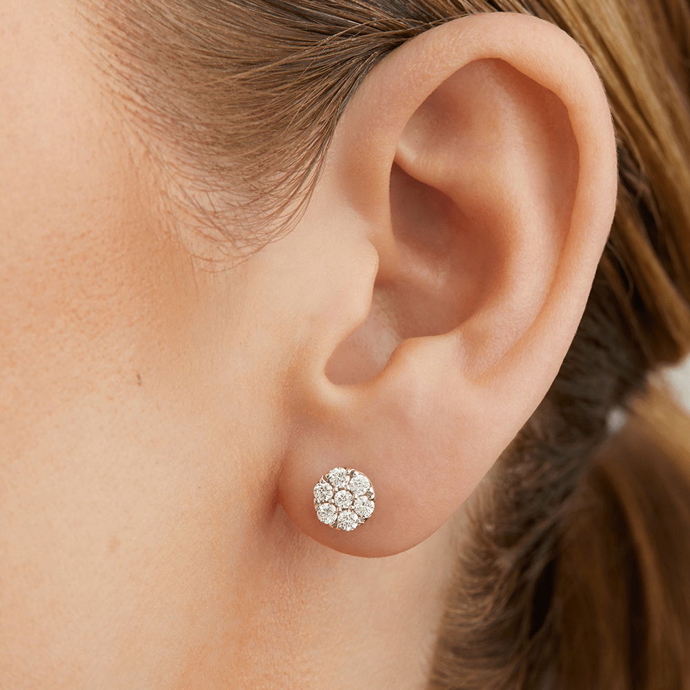 Cluster Stud Earrings with 0.50tw of Laboratory-Grown Diamonds in Rhodium Plated Sterling Silver Earrings Bevilles 