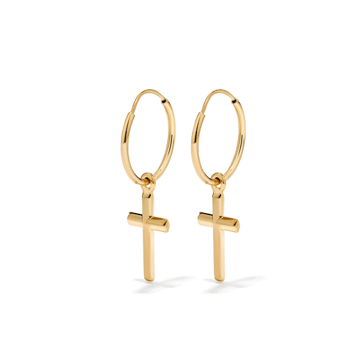 Cross Charm Hoops in 9kt Yellow Bonded Gold Earrings Bevilles 