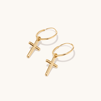 Cross Charm Hoops in 9kt Bonded Gold Silver Filled Earrings Bevilles 
