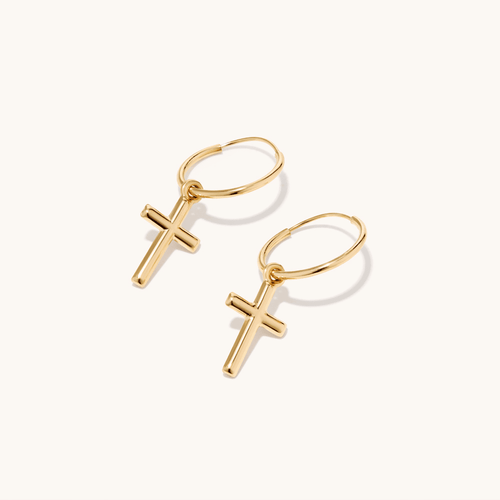 Cross Charm Hoops in 9kt Yellow Bonded Gold Earrings Bevilles 