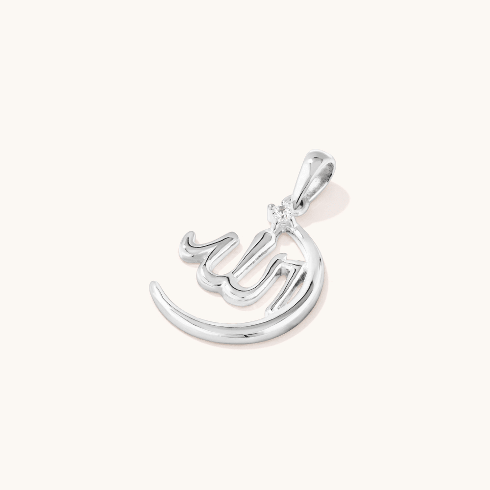 Cubic Zirconia Allah with Moon Pendant in Sterling Silver Pendants Bevilles 
