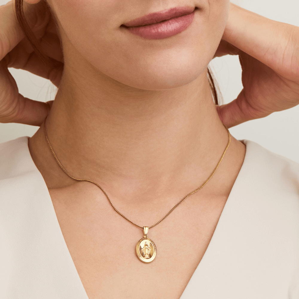 29mm Oval Madonna Pendant in 9kt Bonded Gold Silver Filled Pendants Bevilles 