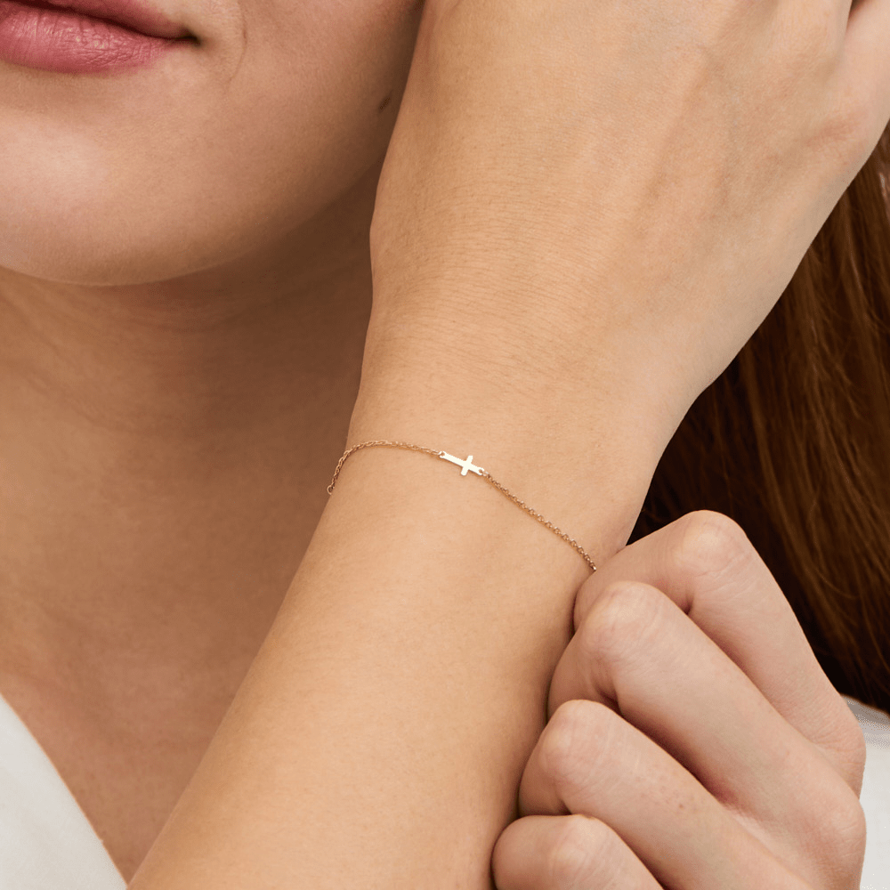 17cm Cross Station Bracelet in 9kt Bonded Gold Silver Filled Bracelets Bevilles 