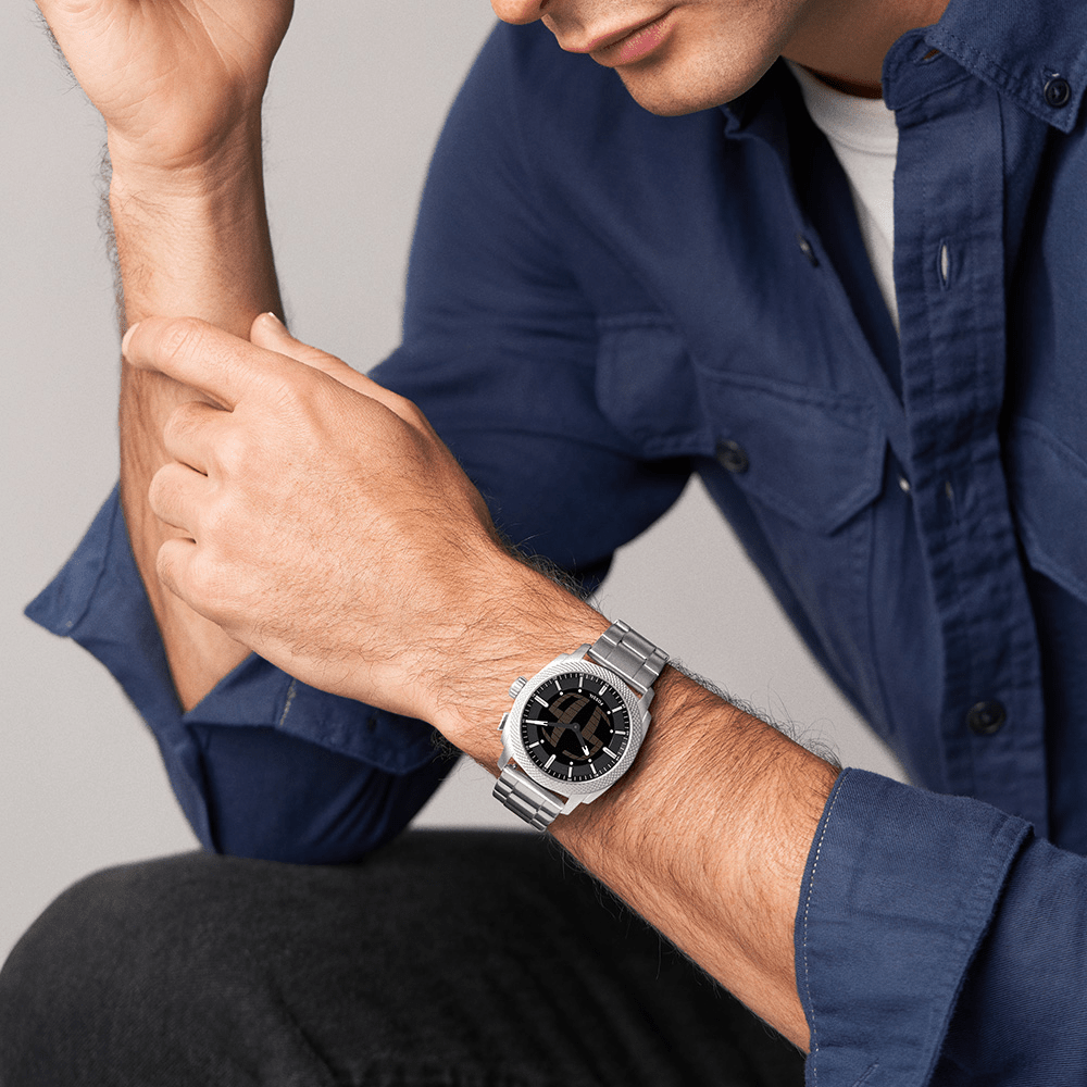 Fossil Machine Big Tic Silver Tone Watch FS6155