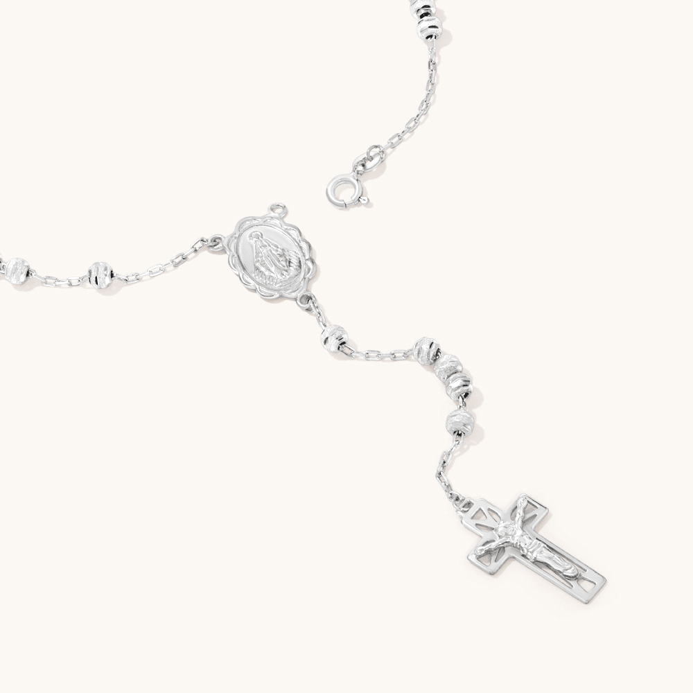 46cm Beaded Rosary-Inspired Necklace in Sterling Silver Pendants Bevilles 