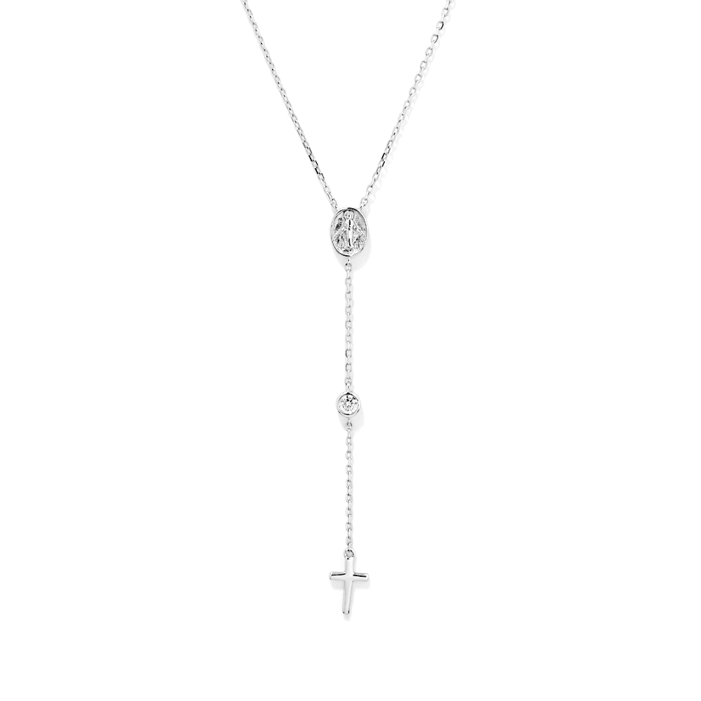 45cm Cubic Zirconia Cross Drop Necklace in Sterling Silver Pendants Bevilles 