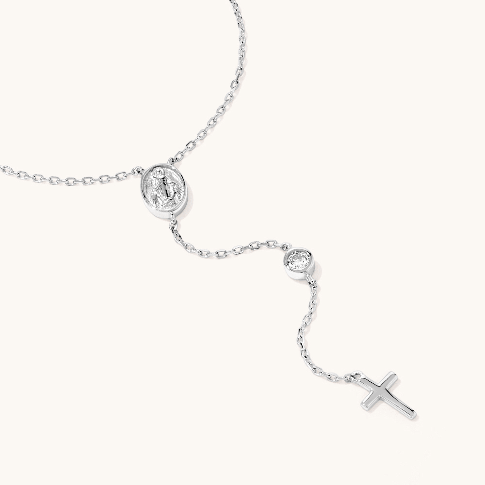 45cm Cubic Zirconia Cross Drop Necklace in Sterling Silver Pendants Bevilles 