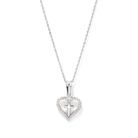 45cm Cross In Cubic Zirconia Heart Necklace in Sterling Silver Pendants Bevilles 