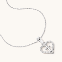 45cm Cross In Cubic Zirconia Heart Necklace in Sterling Silver Pendants Bevilles 