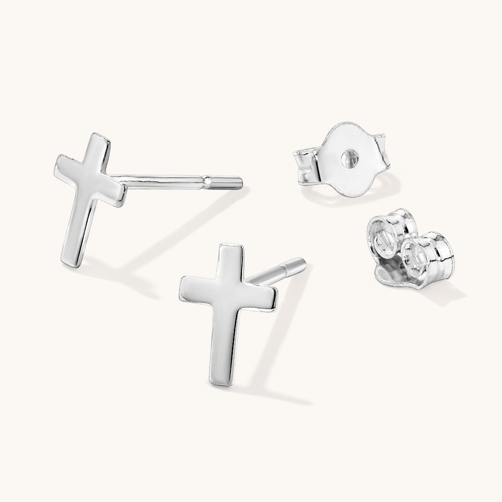 8mm Cross Stud Earrings in Sterling Silver Earrings Bevilles 