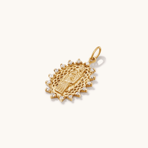 20mm Madonna Pendant with Cubic Zirconia in 9kt Yellow Gold Pendants Bevilles 