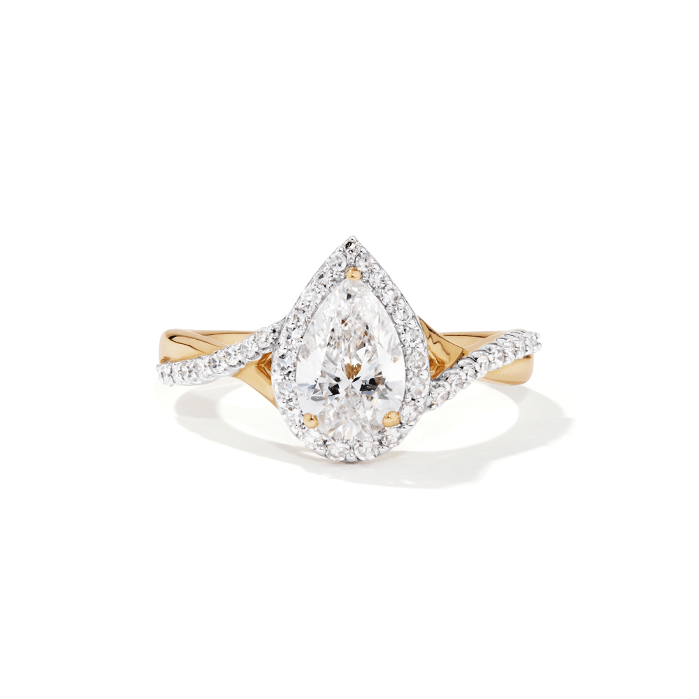 Pear Shaped Halo Ring with 1.25tw of Laboratory-Grown Diamonds in 9kt Yellow Gold Rings Bevilles 