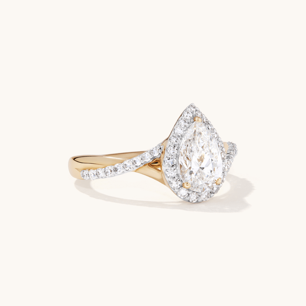 Pear Shaped Halo Ring with 1.25tw of Laboratory-Grown Diamonds in 9kt Yellow Gold Rings Bevilles 