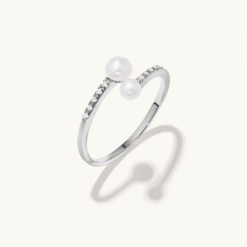 Synthetic Pearl and Cubic Zirconia Bypass Ring in Sterling Silver Rings Bevilles 