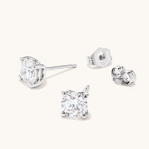 Solitaire Stud Earrings with 1.50tw of Laboratory-Grown Diamonds in Sterling Silver and Platinum Earrings Bevilles 
