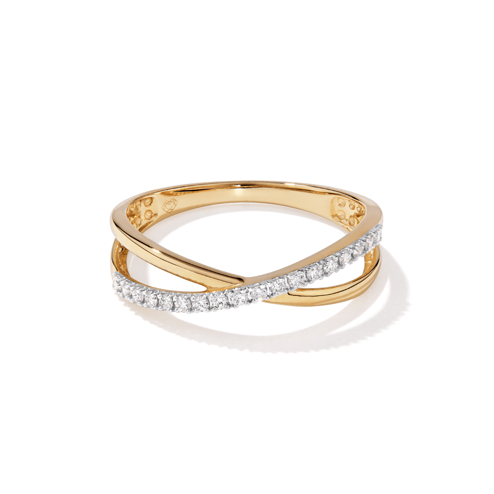 Crossover Ring with 0.15tw of Laboratory-Grown Diamonds in 9kt Yellow Gold Rings Bevilles 