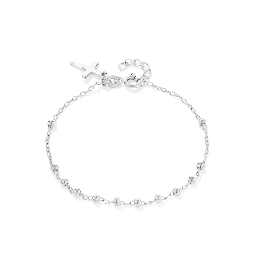 19cm Plain Cross Ball Station Bracelet in Sterling Silver Bracelets Bevilles 