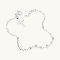 19cm Plain Cross Ball Station Bracelet in Sterling Silver Bracelets Bevilles 