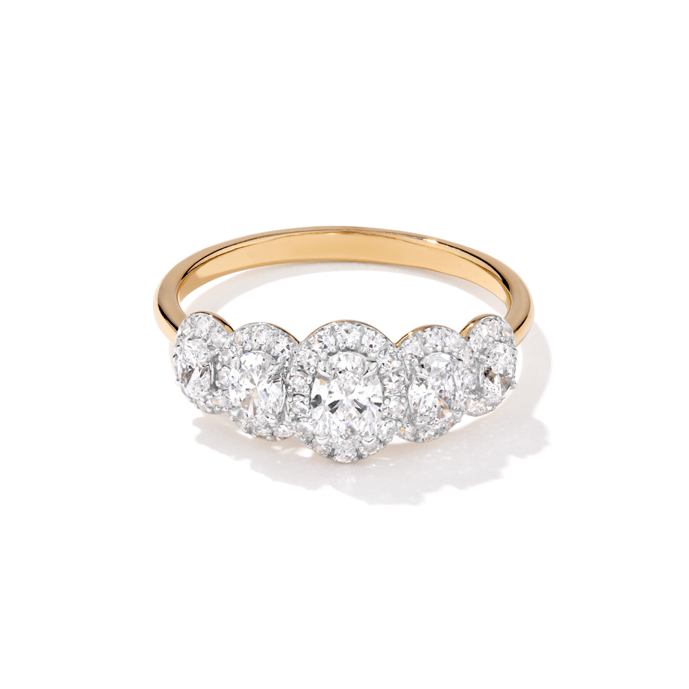 Oval Halo Ring with 1.00tw of Laboratory-Grown Diamonds in 9kt Yellow Gold Rings Bevilles 