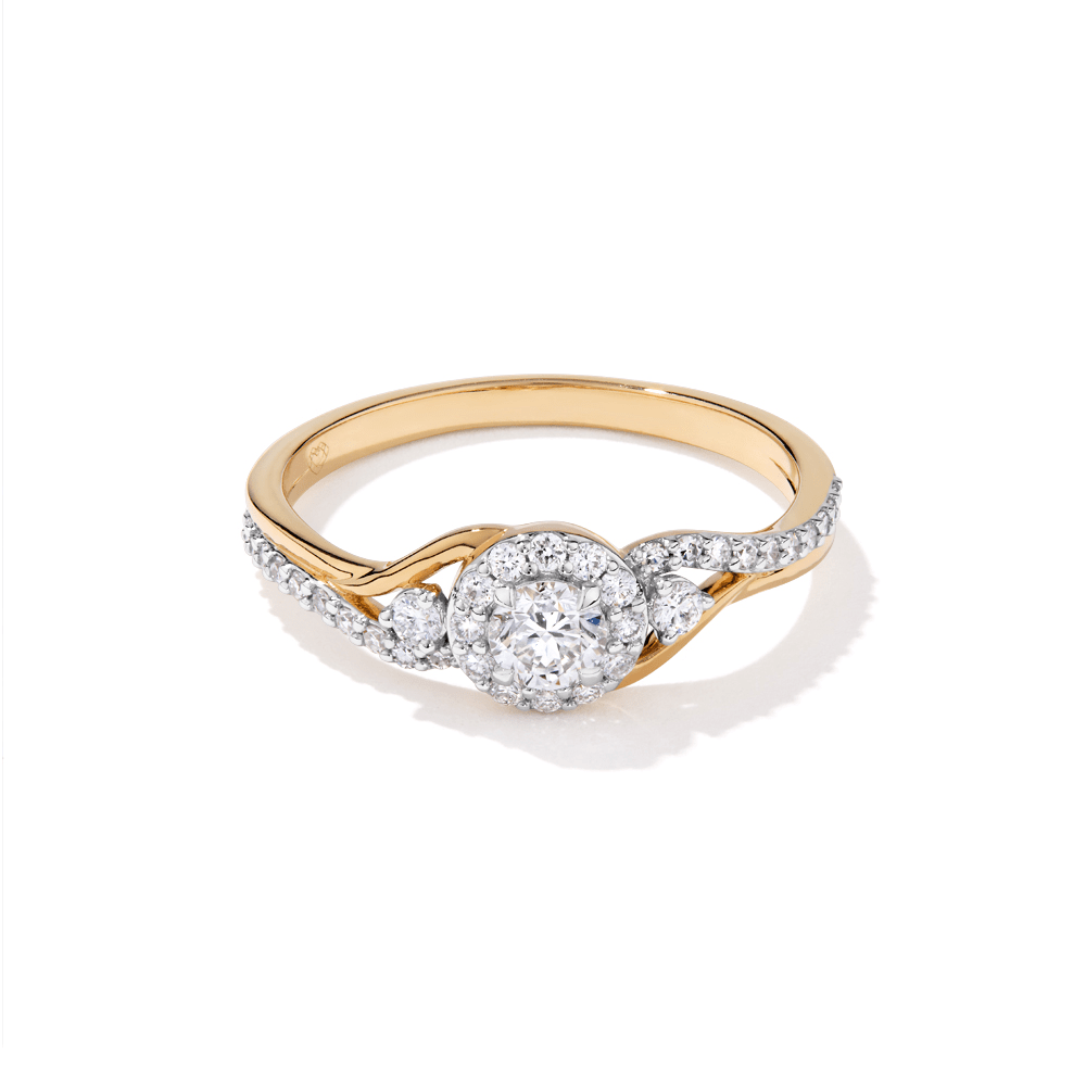 Fancy Halo Shoulder Ring with 0.50tw of Laboratory-Grown Diamonds in 9kt Yellow Gold Rings Bevilles 
