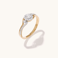 Fancy Halo Shoulder Ring with 0.50tw of Laboratory-Grown Diamonds in 9kt Yellow Gold Rings Bevilles 