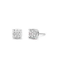Cluster Set Solitaire Stud Earrings with 0.10tw of Diamonds in Sterling Silver Earrings Bevilles 