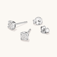 Cluster Set Solitaire Stud Earrings with 0.10tw of Diamonds in Sterling Silver Earrings Bevilles 