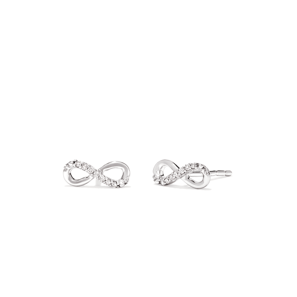 Infinity Diamond Set Stud Earrings in Rhodium Plated Sterling Silver Earrings Bevilles 