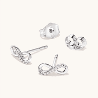 Infinity Diamond Set Stud Earrings in Rhodium Plated Sterling Silver Earrings Bevilles 