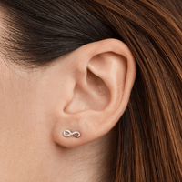 Infinity Diamond Set Stud Earrings in Rhodium Plated Sterling Silver Earrings Bevilles 