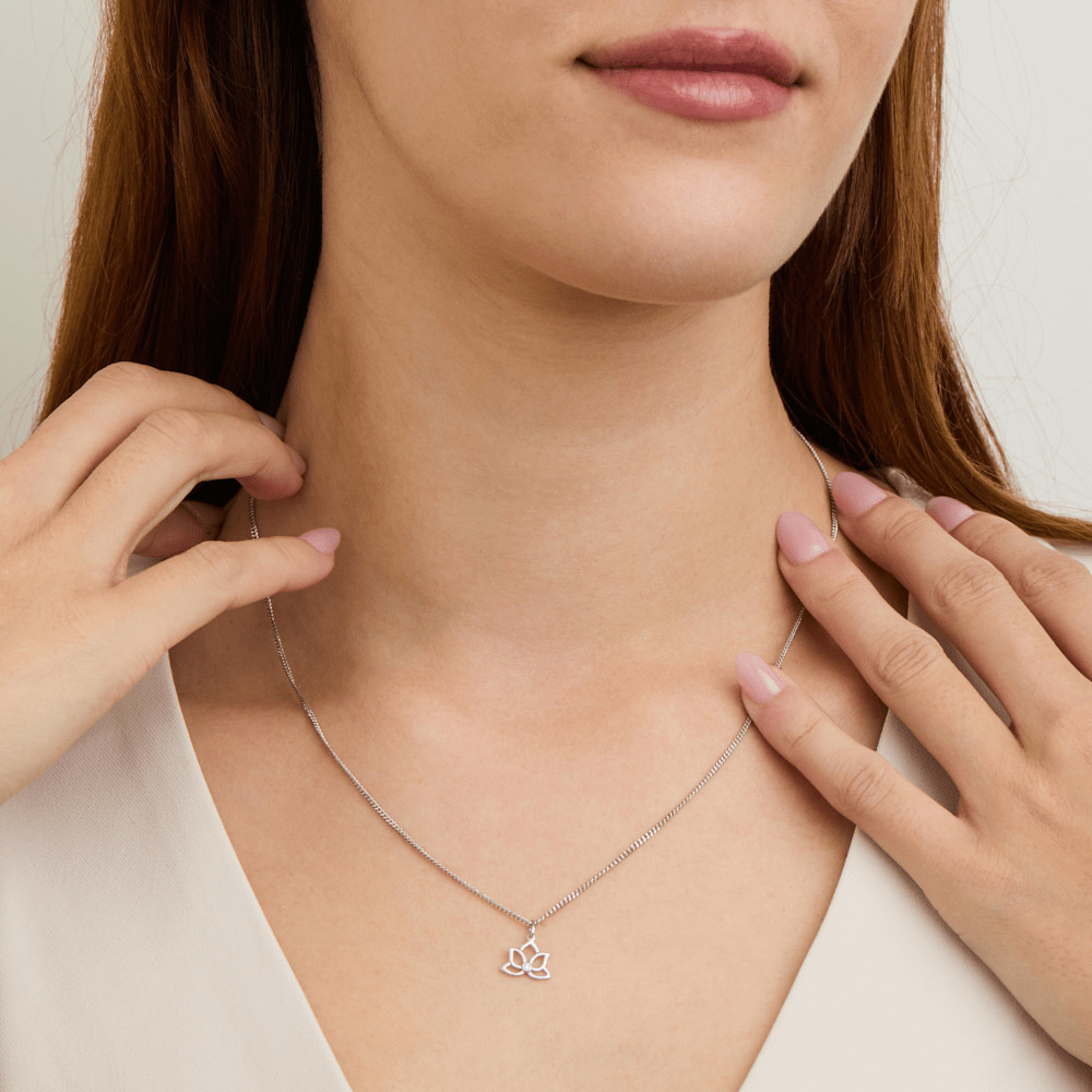 Lotus Laboratory-Grown Diamond Set Pendant in Rhodium Plated Sterling Silver Pendants Bevilles 