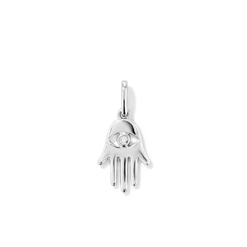 Hamsa Laboratory-Grown Diamond Set Pendant in Rhodium Plated Sterling Silver Pendants Bevilles 