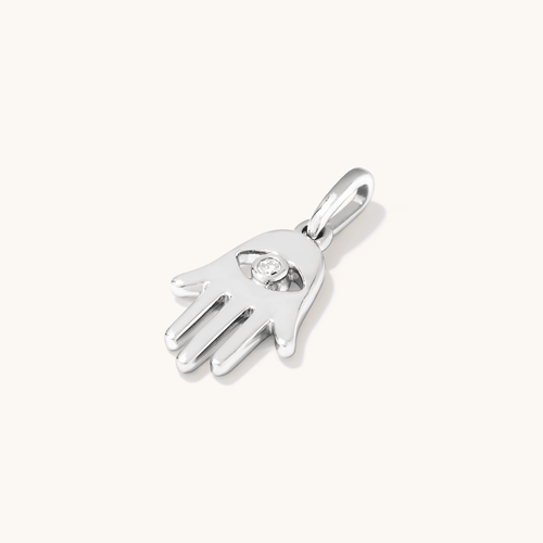 Hamsa Laboratory-Grown Diamond Set Pendant in Rhodium Plated Sterling Silver Pendants Bevilles 