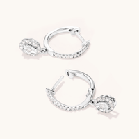 Oval Halo Drop Hoop Earrings with 0.20tw of Diamonds in Sterling Silver Earrings Bevilles 
